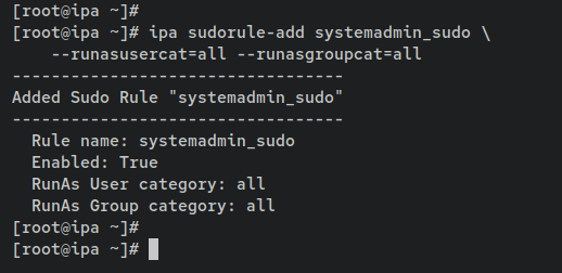 Создание sudo-правила systemadmin_sudo и привязка группы и хост-группы