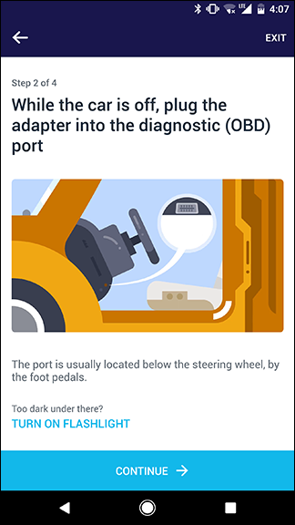 Расположение порта OBD-II под приборной панелью со стороны водителя