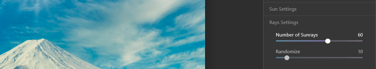 Настройка числа лучей — скриншот