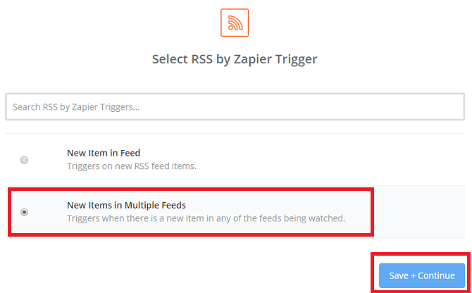 Выбор приложения RSS by Zapier — New Items in Multiple Feeds