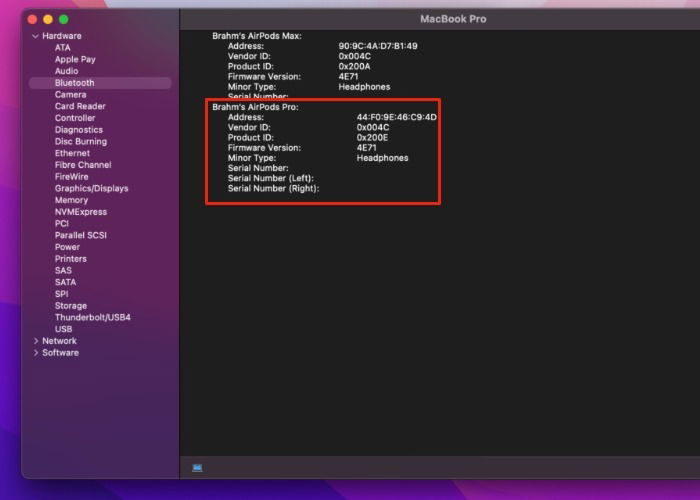 Список Bluetooth‑устройств с AirPods