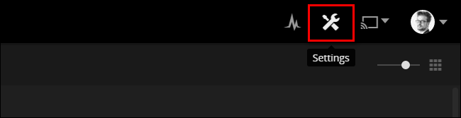 Скриншот иконки настроек в веб-интерфейсе Plex