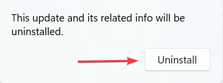 подтвердите удаление обновления