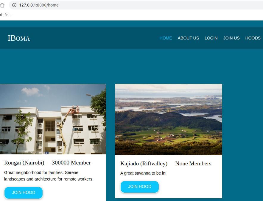 Скриншот домашней страницы с карточками районов