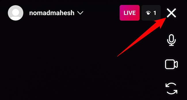 Нажмите «X» в правом верхнем углу, чтобы завершить эфир