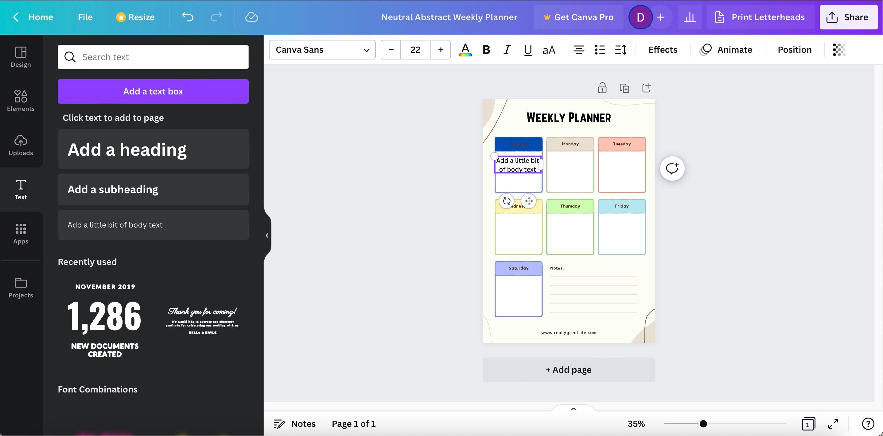Заполнение текстовых полей в Canva — пример списка задач