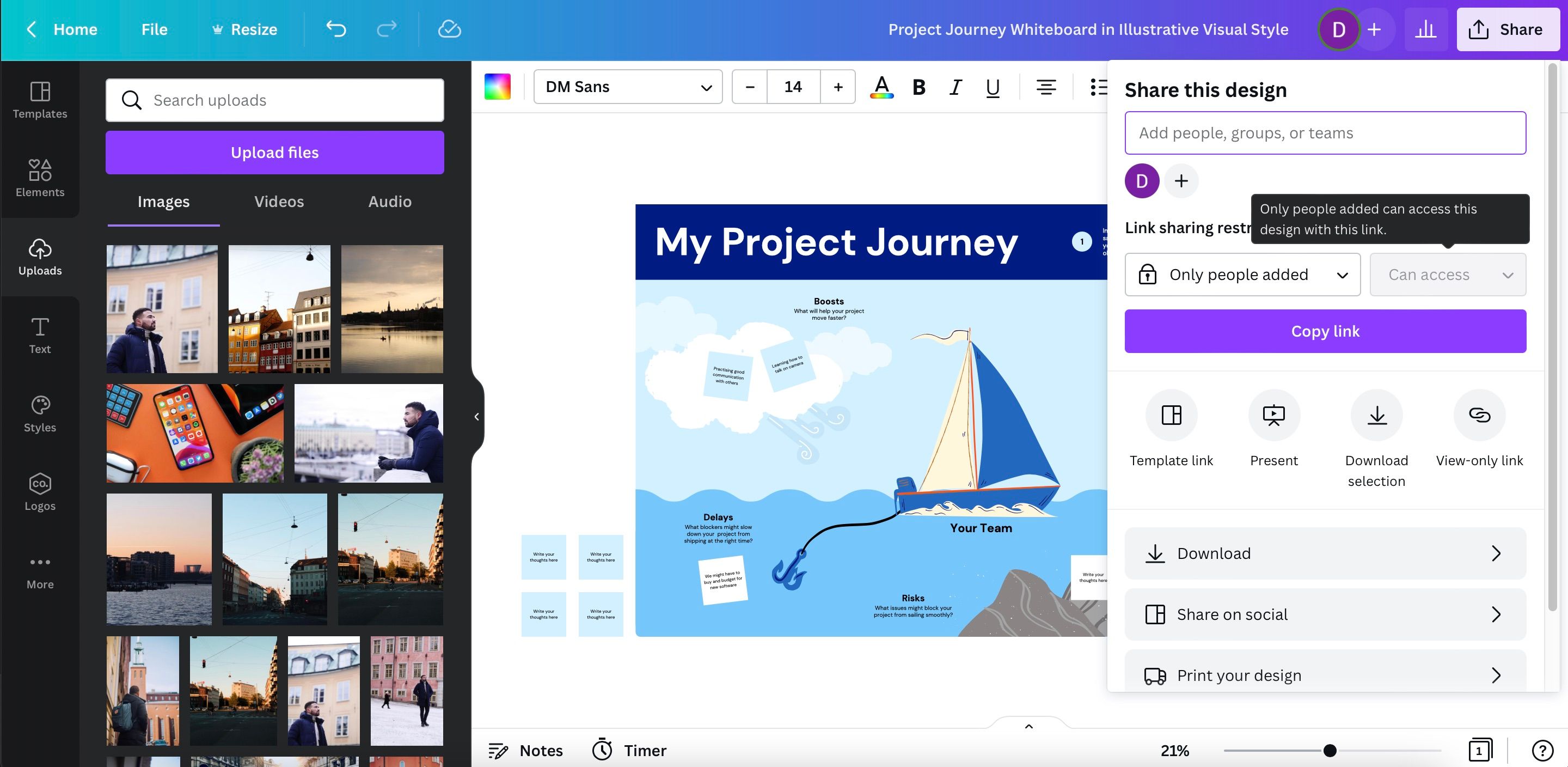 Интерфейс загрузки файлов в Canva