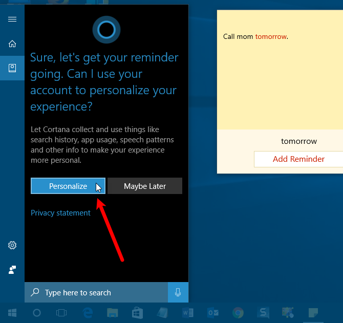 windows ink personalize cortana