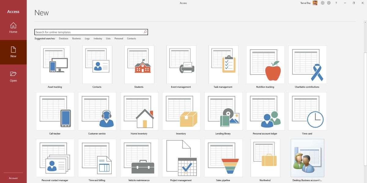 Показаны шаблоны Microsoft Access