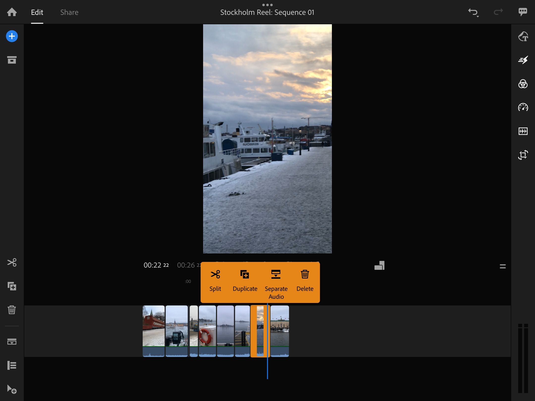Иконка разреза в Premiere Rush