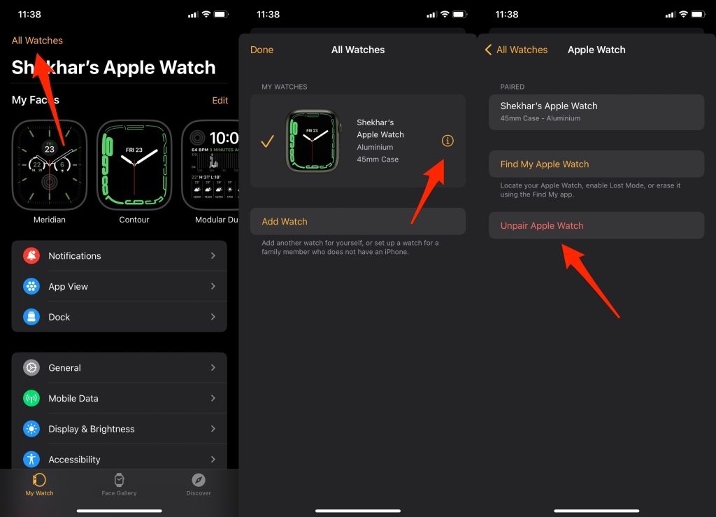Разрыв связи и повторная привязка Apple Watch