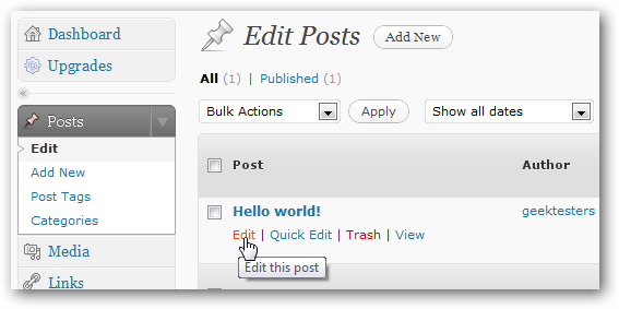 Добавление нового поста в редактор WordPress