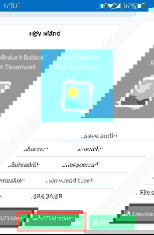 Страница с вариантами скачивания HD/SD от бота