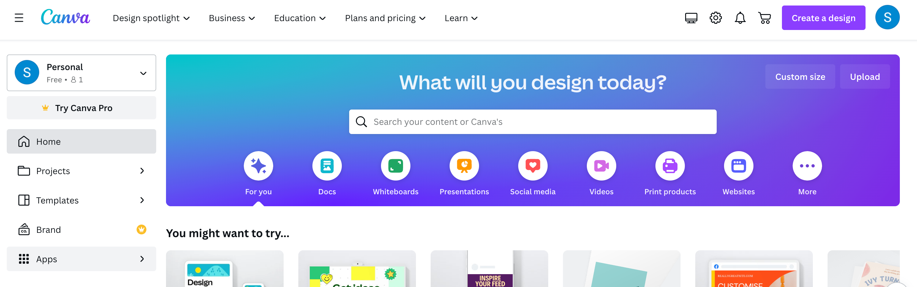 Главная страница Canva с выделенным разделом Приложения