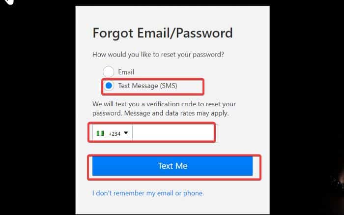 Опция смены пароля по SMS на Netflix