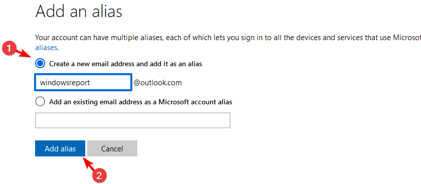 Создание нового адреса и добавление алиаса