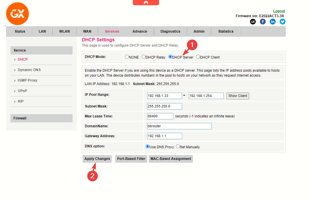 Страница входа в веб-интерфейс роутера