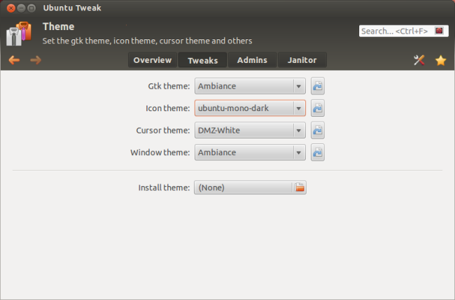 Настройки темы: отдельно тема значков и окон