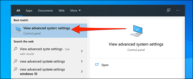 Открыть дополнительные параметры системы в Windows