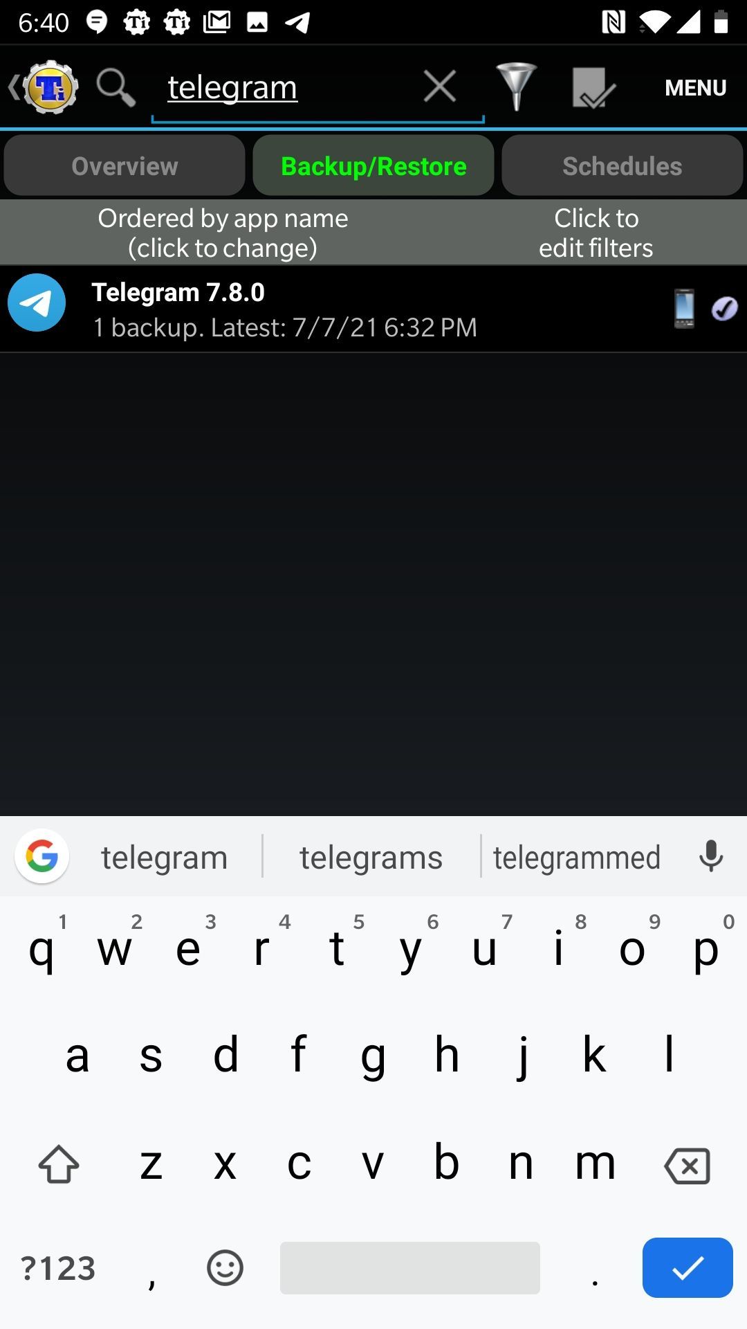 Titanium backup one backup screenshot