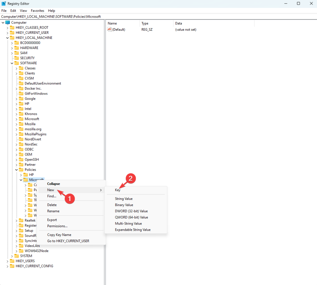 Создание ключа Edge в реестре