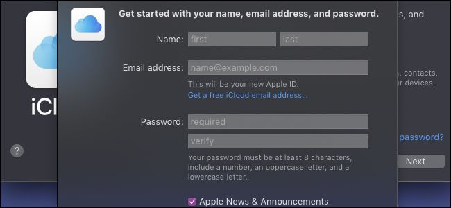 Страница регистрации iCloud