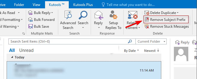 Kutools: удалить префикс темы