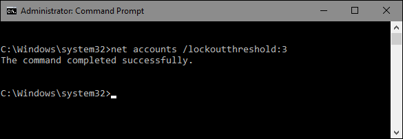 Скриншот: установка порога блокировки через net accounts