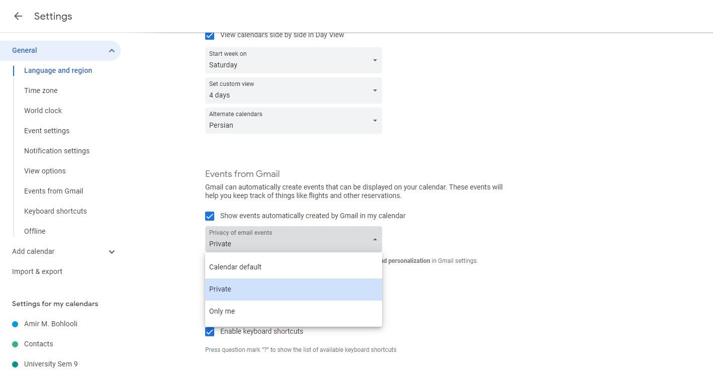 Настройка событий Gmail в Календаре