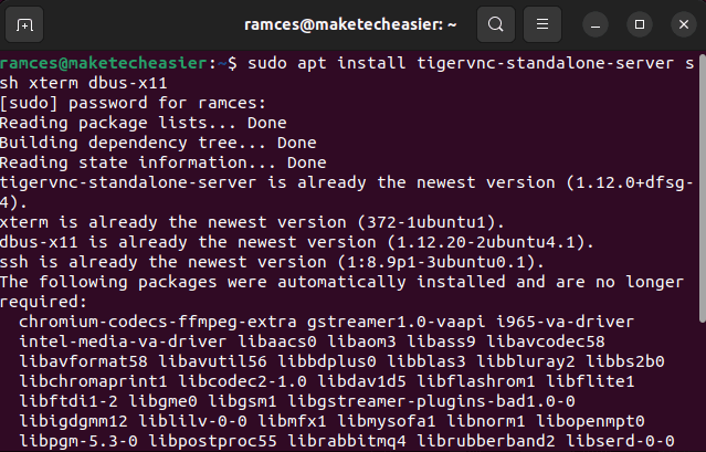 Установка TigerVNC и зависимостей