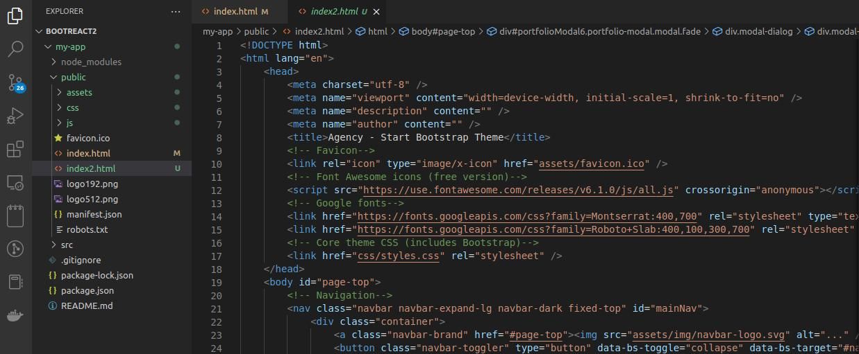 Интерфейс React-приложения с шаблоном Bootstrap