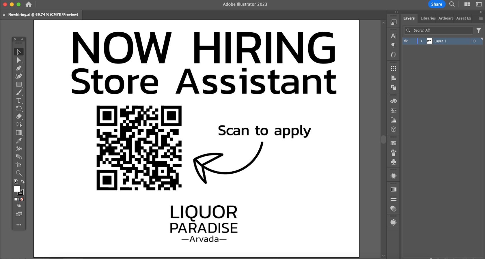 Image open in Adobe Illustrator with a QR code on it.