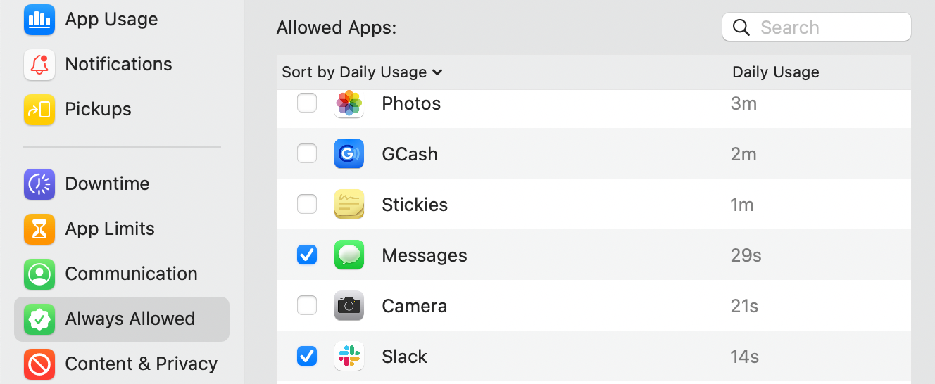 Always Allowed Apps in Screen Time