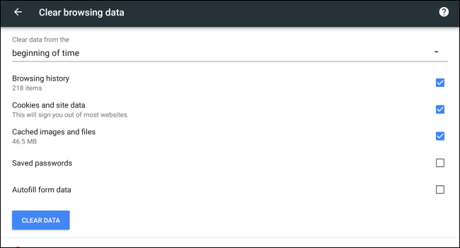 Подтверждение очистки данных в Chrome