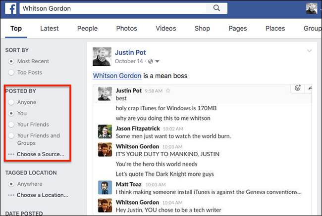 Фильтры поиска постов: кто опубликовал, даты, источники