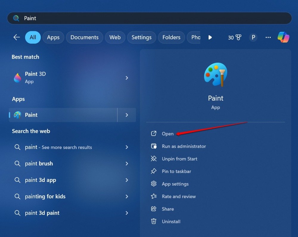 Запуск Paint для создания изображений