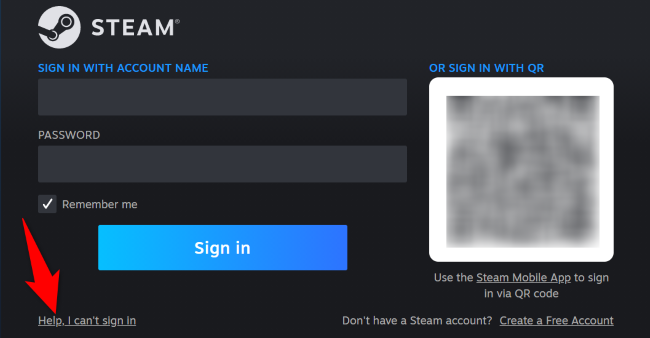 Нажмите «Помощь, я не могу войти.»
