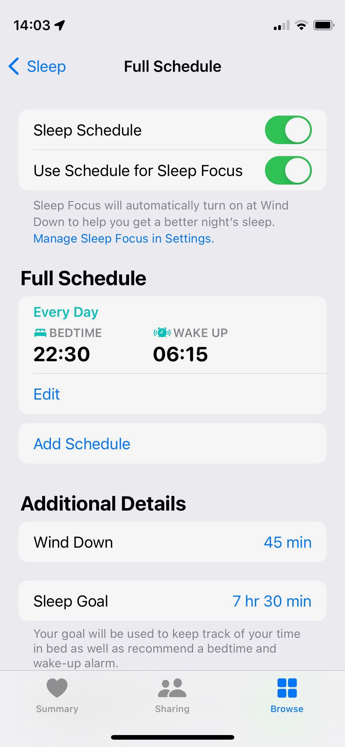 полное расписание сна в Apple Health