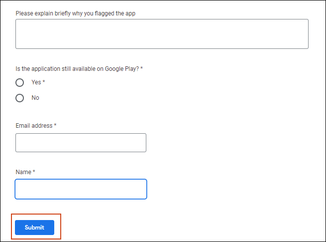 Укажите комментарий к жалобе, адрес электронной почты и имя, затем нажмите Отправить