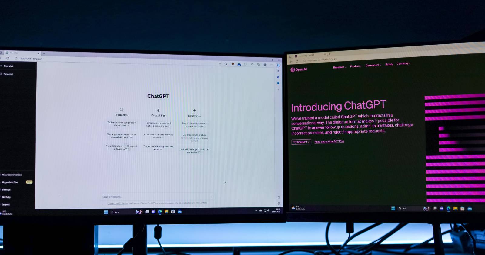 ChatGPT chat and website open on two monitors