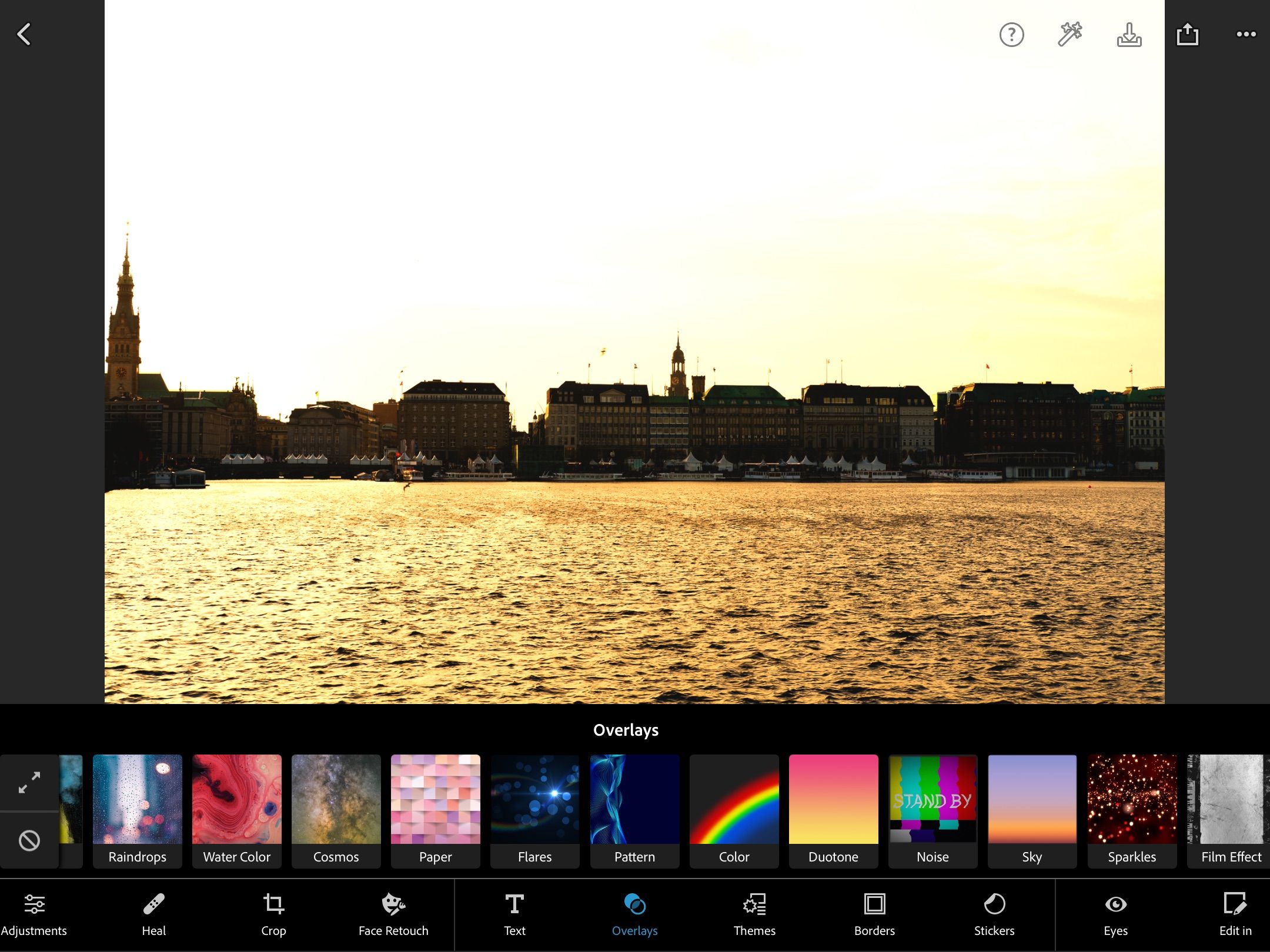 Меню Наложения и Блики в Photoshop Express