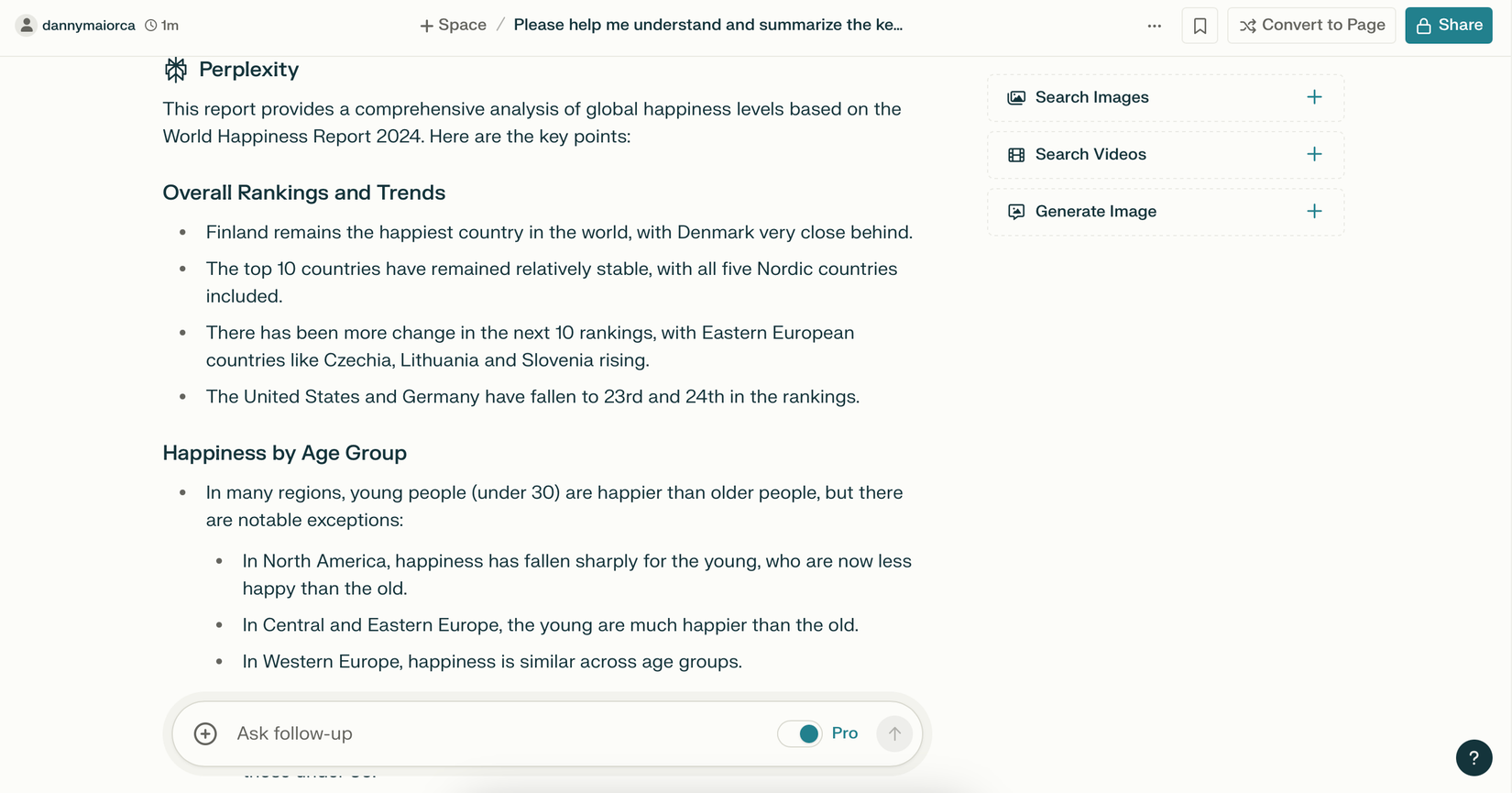 Суммаризация отчёта в приложении Perplexity Pro