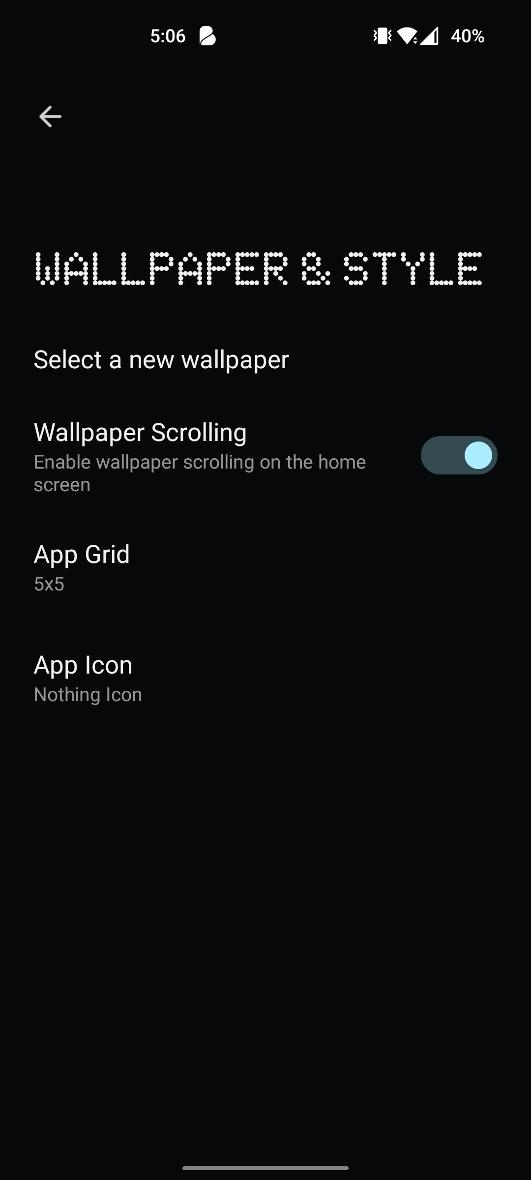Параметры обоев и сетки в Nothing Launcher