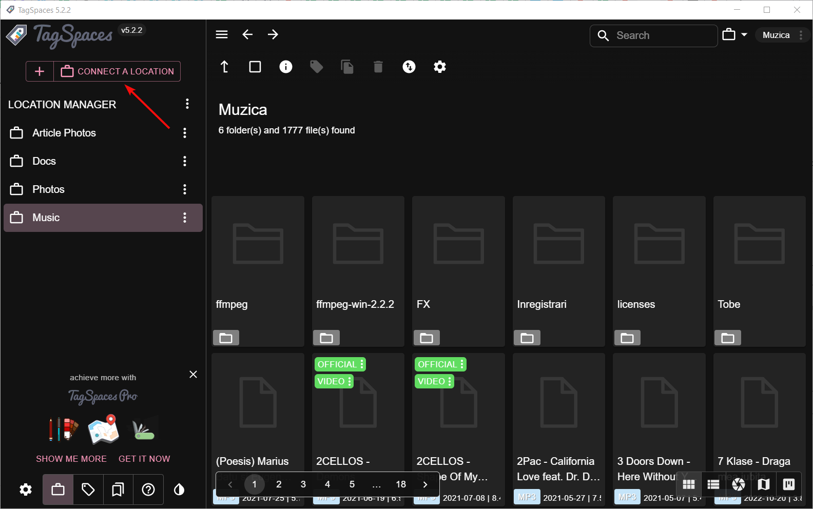 Кнопка подключения папки в TagSpaces