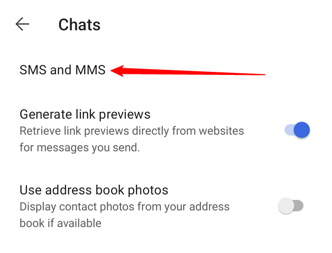 Пункт меню «SMS и MMS» в настройках Signal