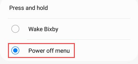 Выберите действие Нажатие и удержание — Меню питания.
