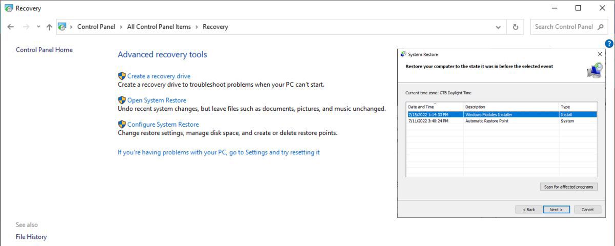 Точки восстановления системы в Windows