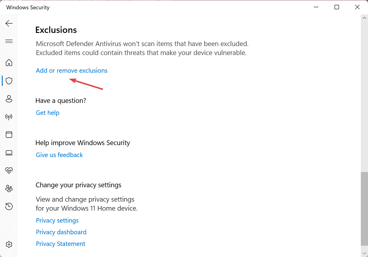add or remove exclusions to fix UnrealCEFSubProcess
