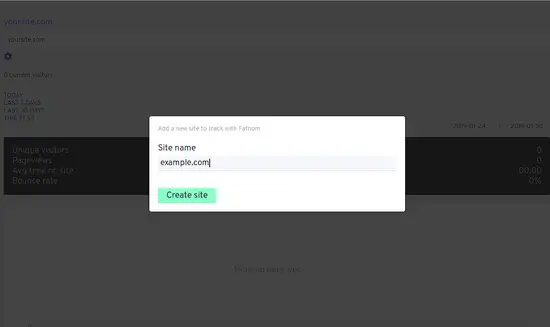Форма добавления сайта в Fathom