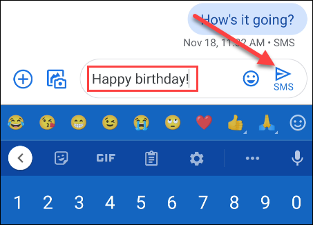 Ввод текста сообщения в поле ввода